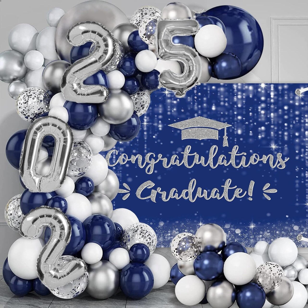 Blue Graduation Decorations Set Class of 2025 Graduation Balloon arch kit Congrats Grad Balloons Set 152PCS Graduates High School College Party Supplies